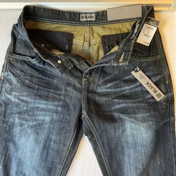 rue21 Black Men Jeans size 30x30 Dark Blue Mid Rise Straight Leg NWT - Picture 2 of 12